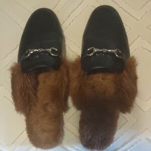 Black Loafers with Brown Fur Lining